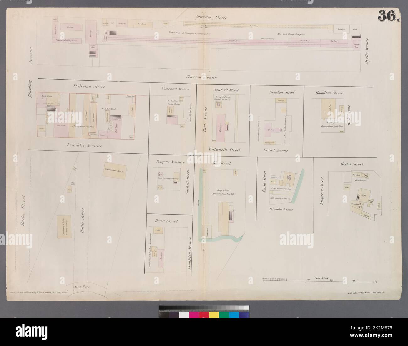 Cartografica, Mappe. 1855. Lionel Pincus e la Principessa Firyal Map Division. Brooklyn (New York, N.Y.), Insurance, Fire, Maps Plate 36: Mappe che coprono varie aree Foto Stock