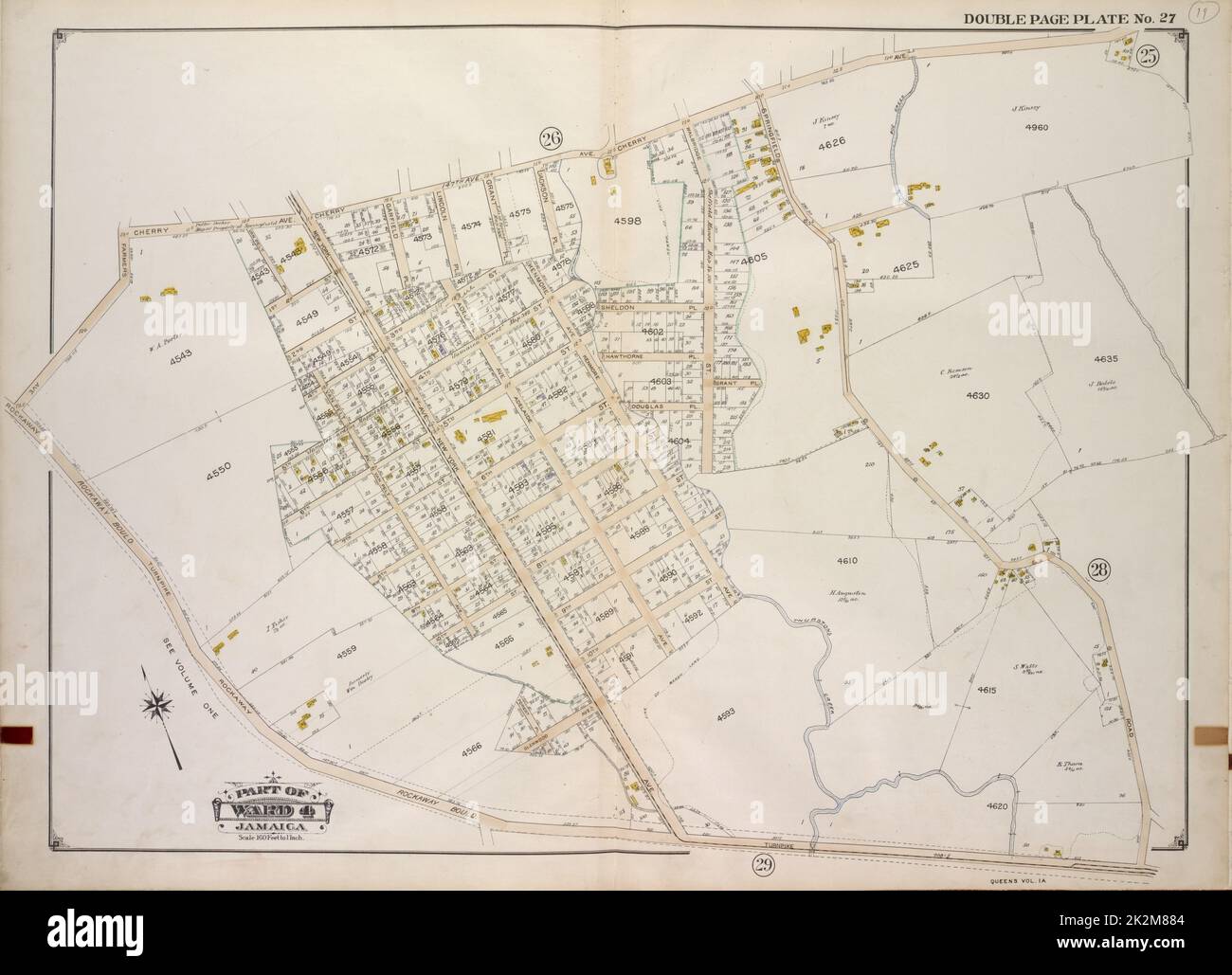 Cartografica, Mappe. 1918. Lionel Pincus e la Principessa Firyal Map Division. Queens (New York, N.Y.), Real Property , New York (state) , New York , Queens (Borough) Queens, Vol. 1A, Double Page Plate No. 27; Part of Ward 4 Giamaica. Mappa delimitata da 147th Ave., Springfield Rd., Rockway Blvd., Farmers Ave. Foto Stock