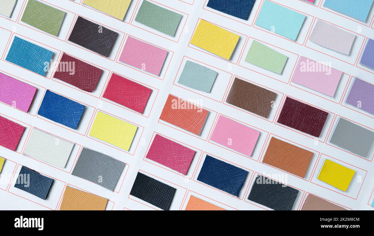 Libro campione di alta qualità in pelle saffiano a grana grossa per l'industria del cuoio. Foto Stock