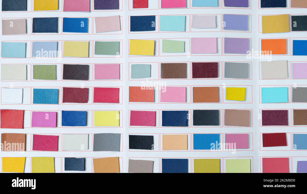 Libro campione di alta qualità in pelle saffiano a grana grossa per l'industria del cuoio. Foto Stock