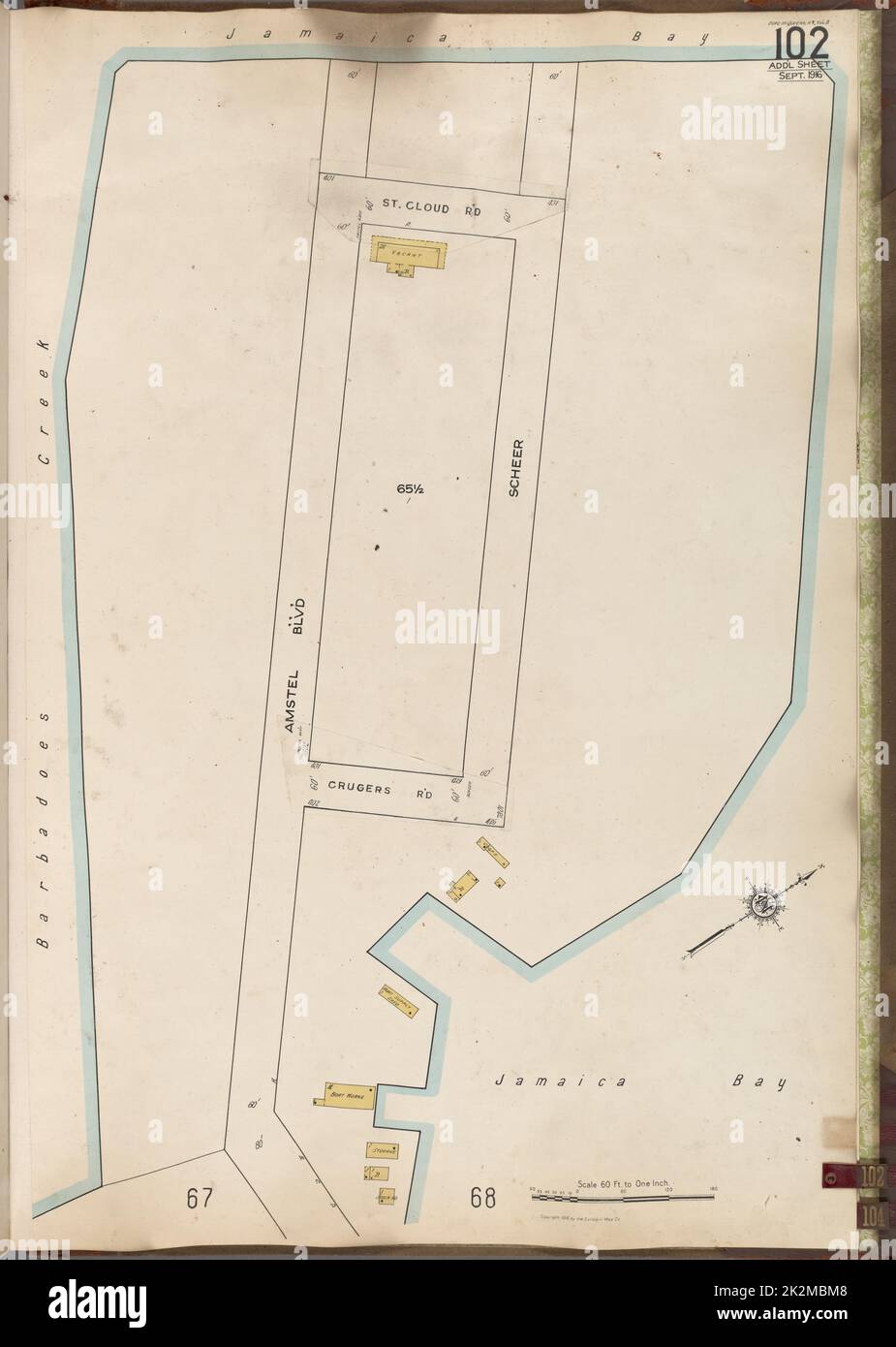 Cartografica, Mappe. 1912 - 1922. Lionel Pincus e la Principessa Firyal Map Division. Assicurazione antincendio , New York (Stato), Real Property , New York (Stato), Cities & Cities , New York (Stato) Queens V. 8, Plate No. 102 Mappa delimitata da Jamaica Bay, Barbadoes Creek Foto Stock
