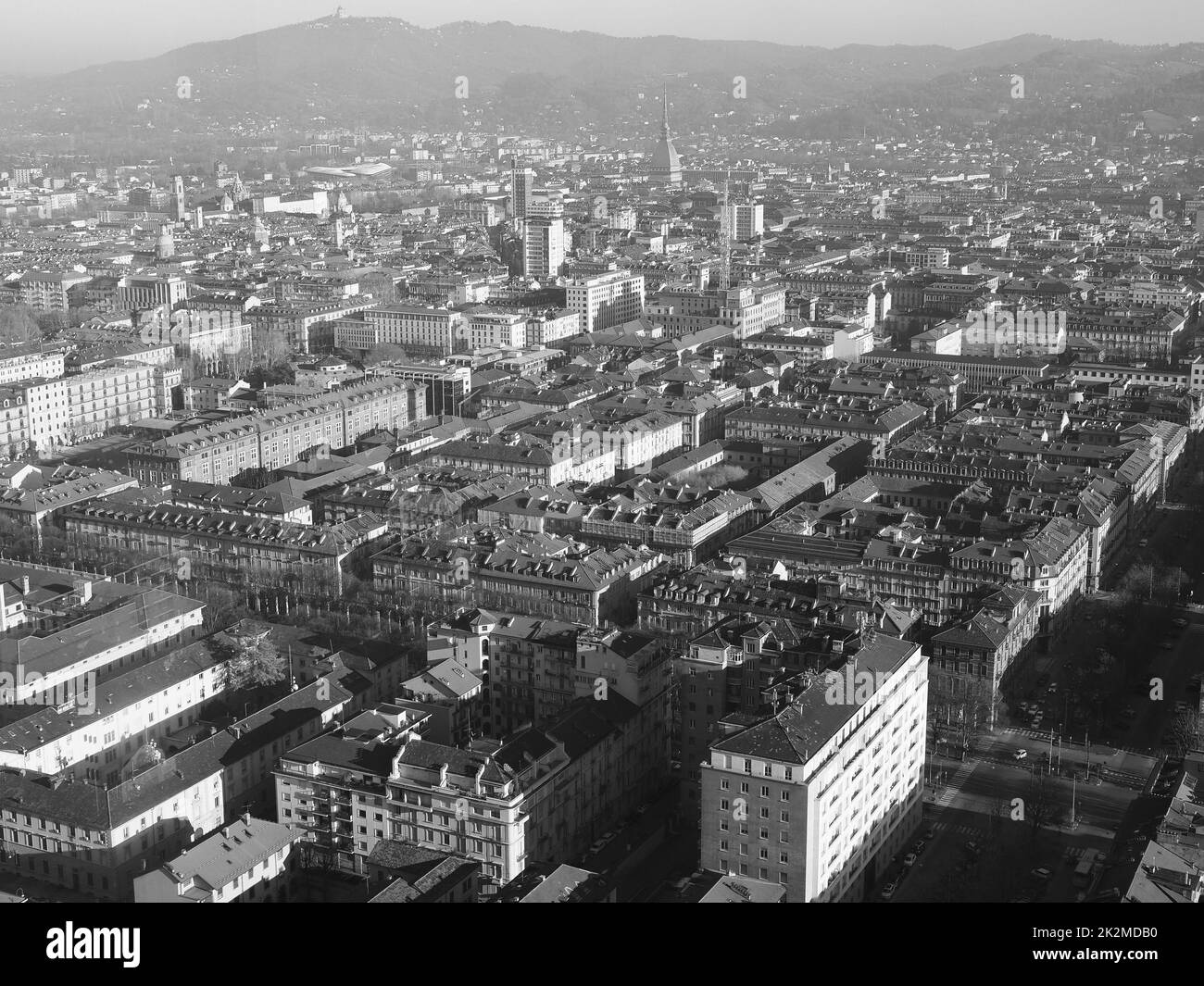 Veduta aerea di Torino in bianco e nero Foto Stock