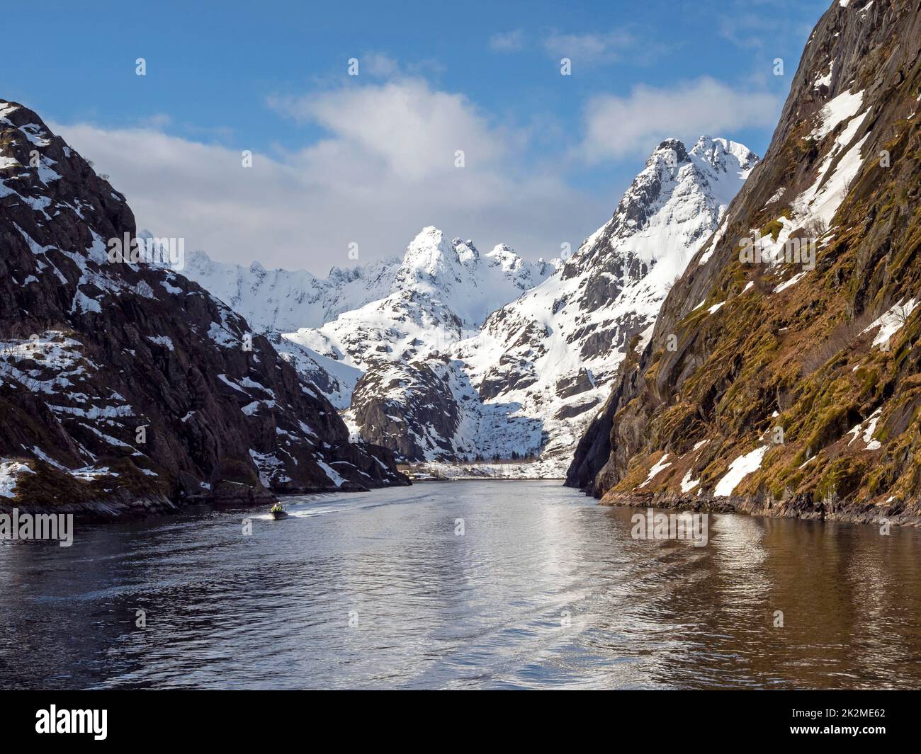 Bellissimo Trollfjord nelle Isole Lofoten, Norvegia Foto Stock