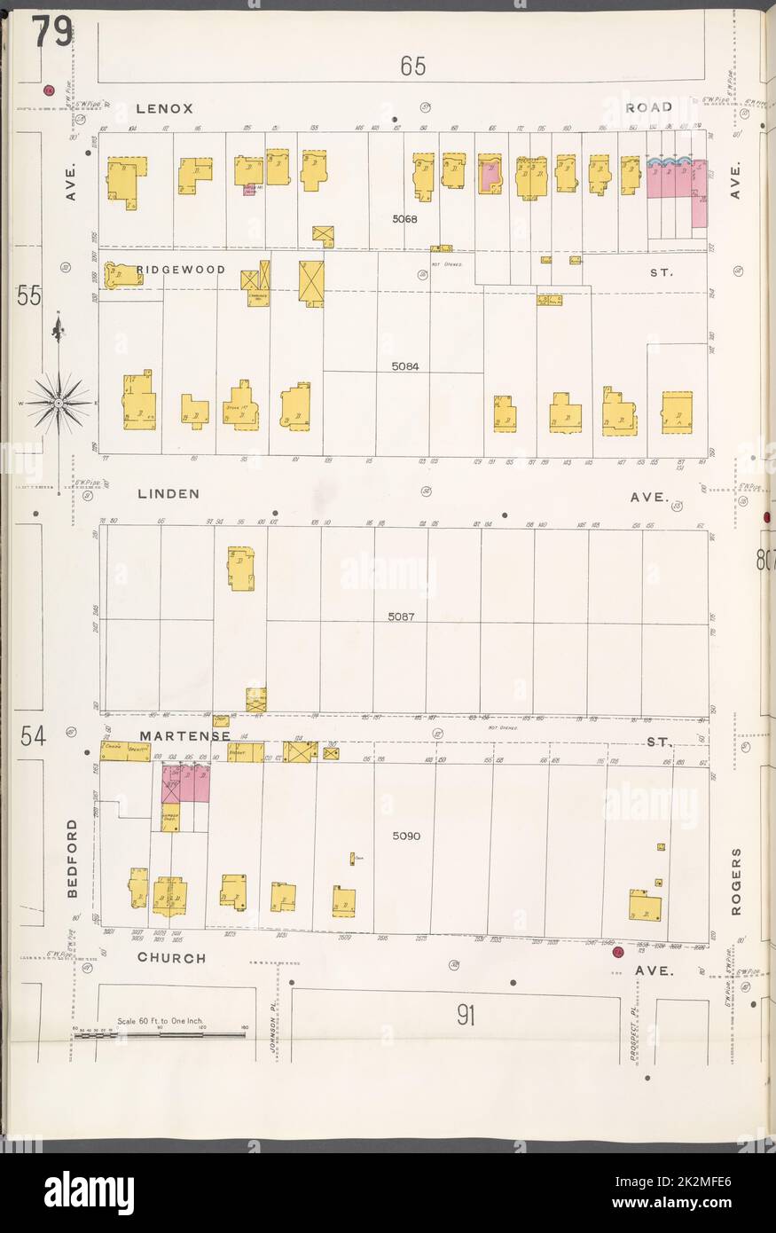 Cartografica, Mappe. 1884 - 1936. Lionel Pincus e la Principessa Firyal Map Division. Assicurazione antincendio , New York (stato), Real Property , New York (stato), Cities & Cities , New York (stato) Brooklyn V. 10, Plate No. 79 Mappa delimitata da Lenox Rd., Rogers Ave., Church Ave., Bedford Ave. Foto Stock
