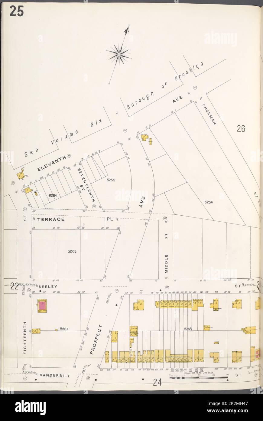 Cartografica, Mappe. 1884 - 1936. Lionel Pincus e la Principessa Firyal Map Division. Assicurazione antincendio , New York (Stato), Real Property , New York (Stato), Cities & Cities , New York (Stato) Brooklyn V. 10, Plate No. 25 Mappa delimitata da 11th Ave., Vanderbilt St., 18th St Foto Stock