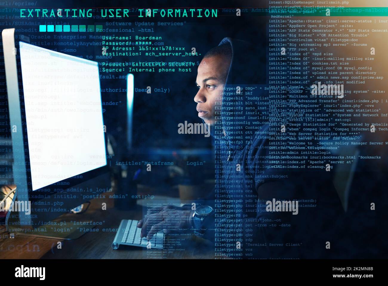 Theres nessun sistema che cant hack. Scatto ritagliato di un giovane uomo che hacking in una rete di computer sicura. Foto Stock