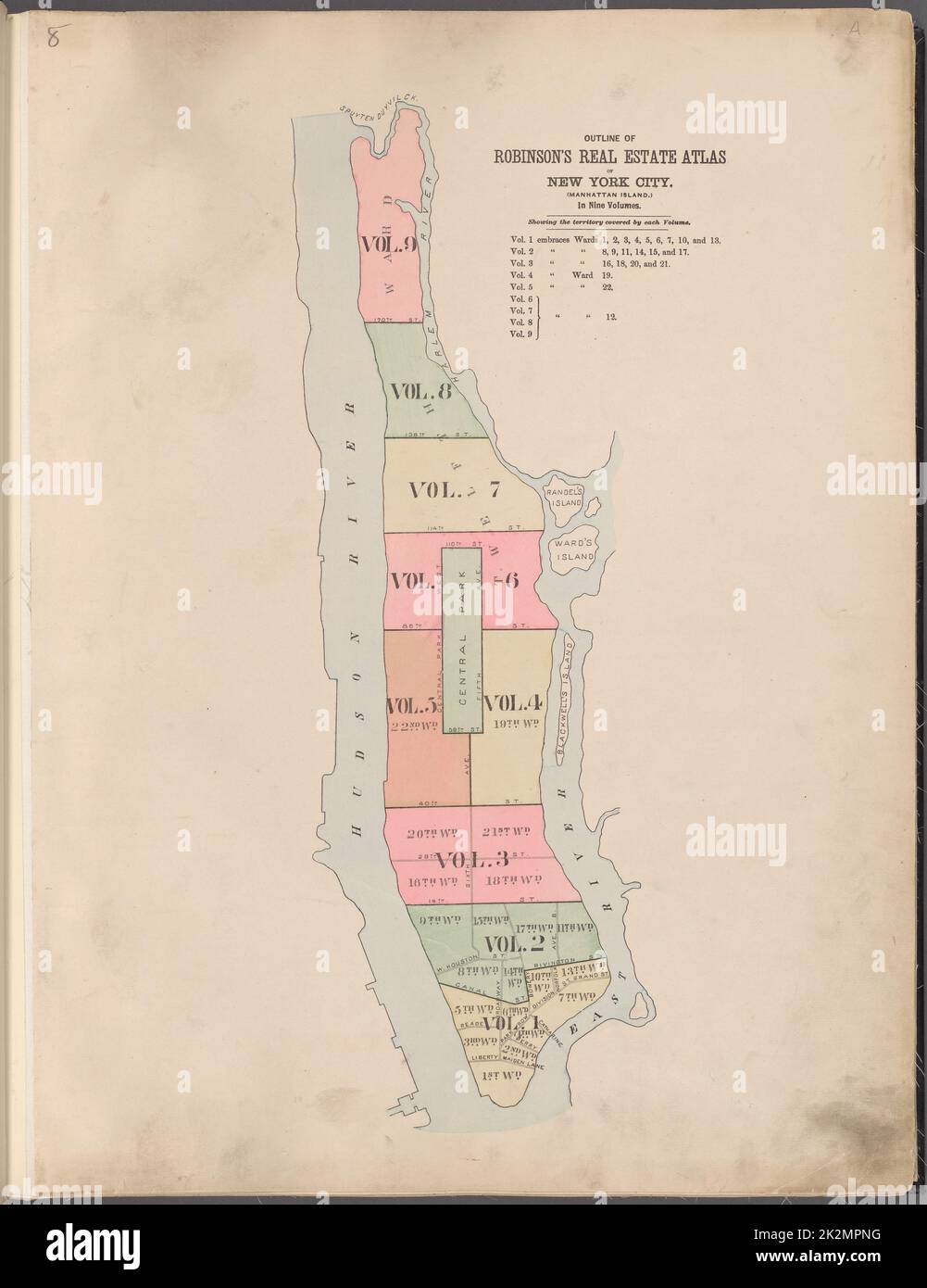 Cartografica, Mappe. 1890. Lionel Pincus e la Principessa Firyal Map Division. Real Property , New York (state) , New York, New York (N.Y.) Profilo dell'Atlante immobiliare Robinson di New York (Manhattan Island) Foto Stock