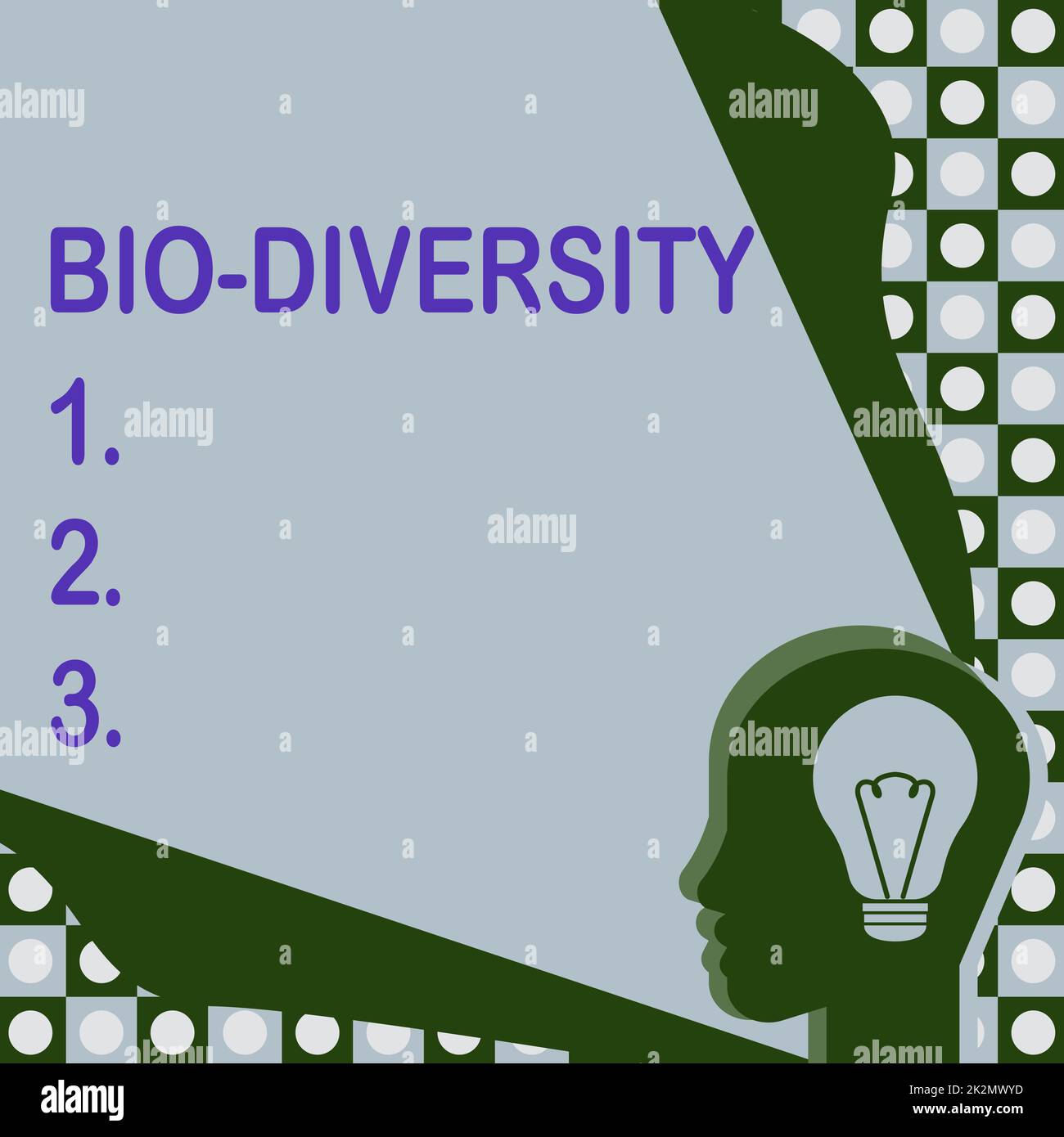 Visualizzazione concettuale Bio Diversity. Parola per varietà di organismi viventi ecosistema marino Fauna Habitat testa con lampadina illuminata con mostra idee tecnologiche. Foto Stock