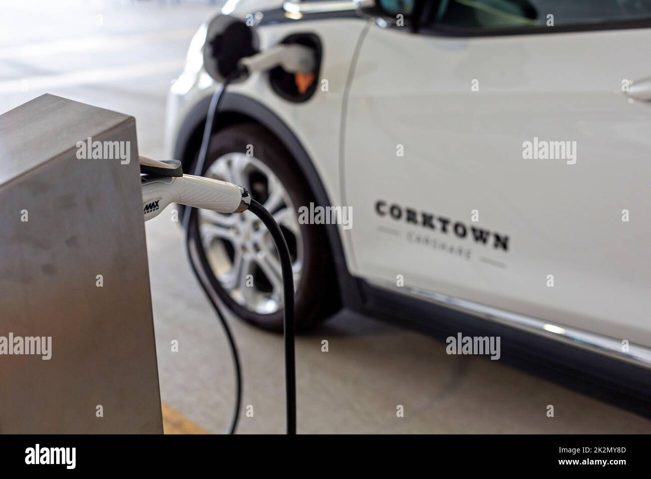 Detroit, Michigan - il Detroit Smart Parking Lab, un centro di ricerca gestito dall'American Center for Mobility in un garage. La prova centrale Foto Stock