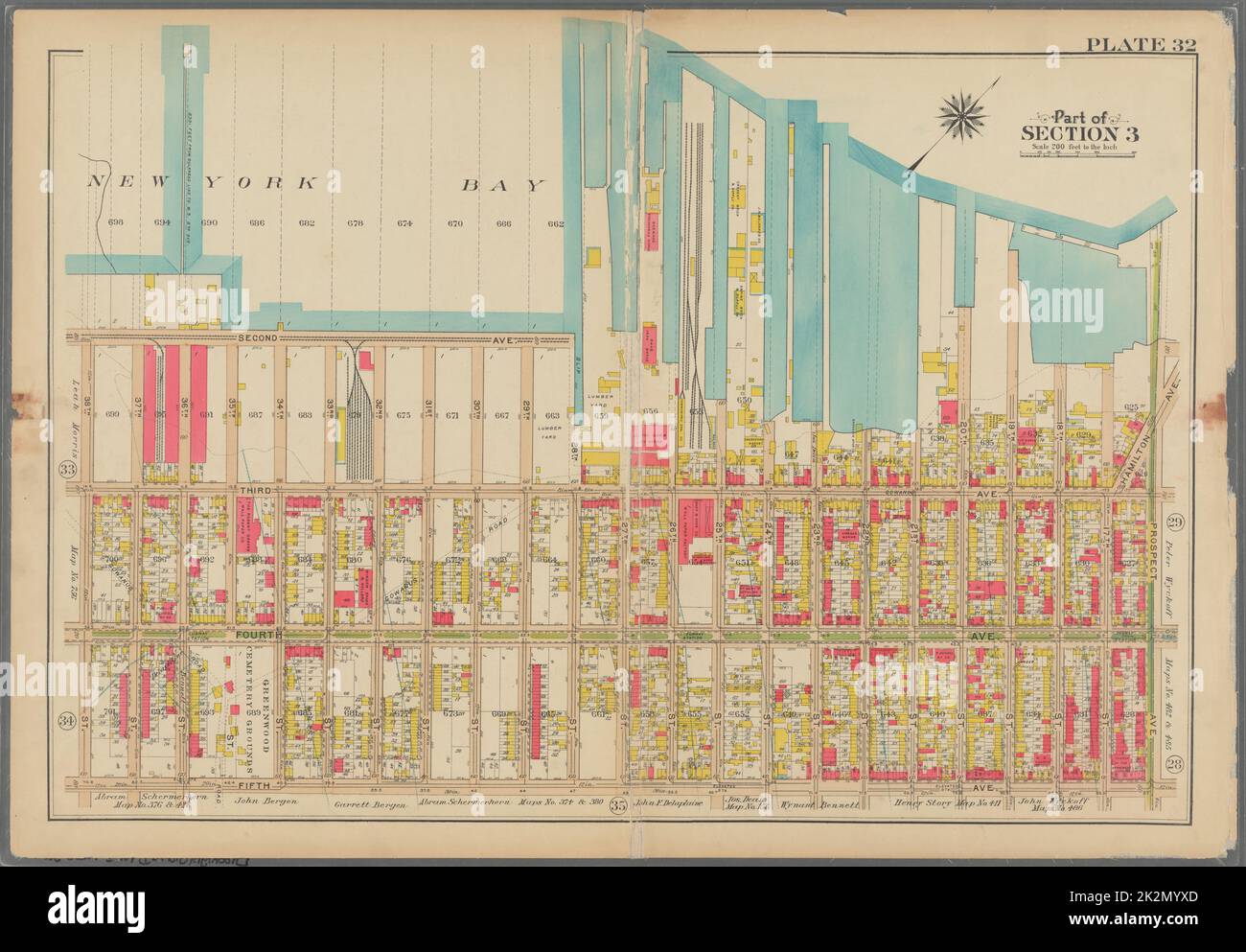 Bromley, George Washington. Cartografia, Mappe, Atlanti, rilievi terrestri. 1908. Lionel Pincus e la Principessa Firyal Map Division. Brooklyn (New York, N.Y.) , Maps Plate 32: Bounded by (New York Bay) Second Avenue, 28th Street, Third Avenue, Hamilton Avenue, Prospect Avenue, Fifth Avenue e 38th Street Plate 32 Foto Stock