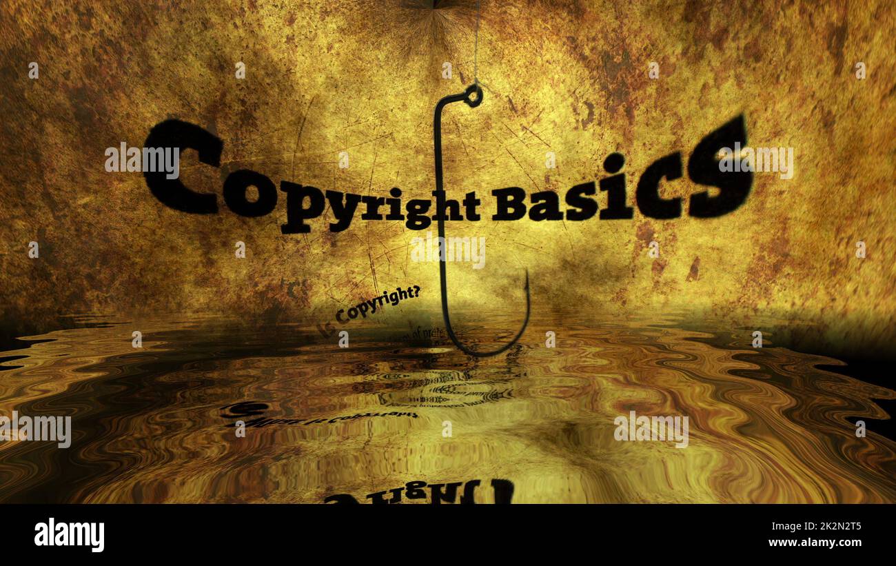 Gancio di pesca contro il concetto di base del copyright Foto Stock