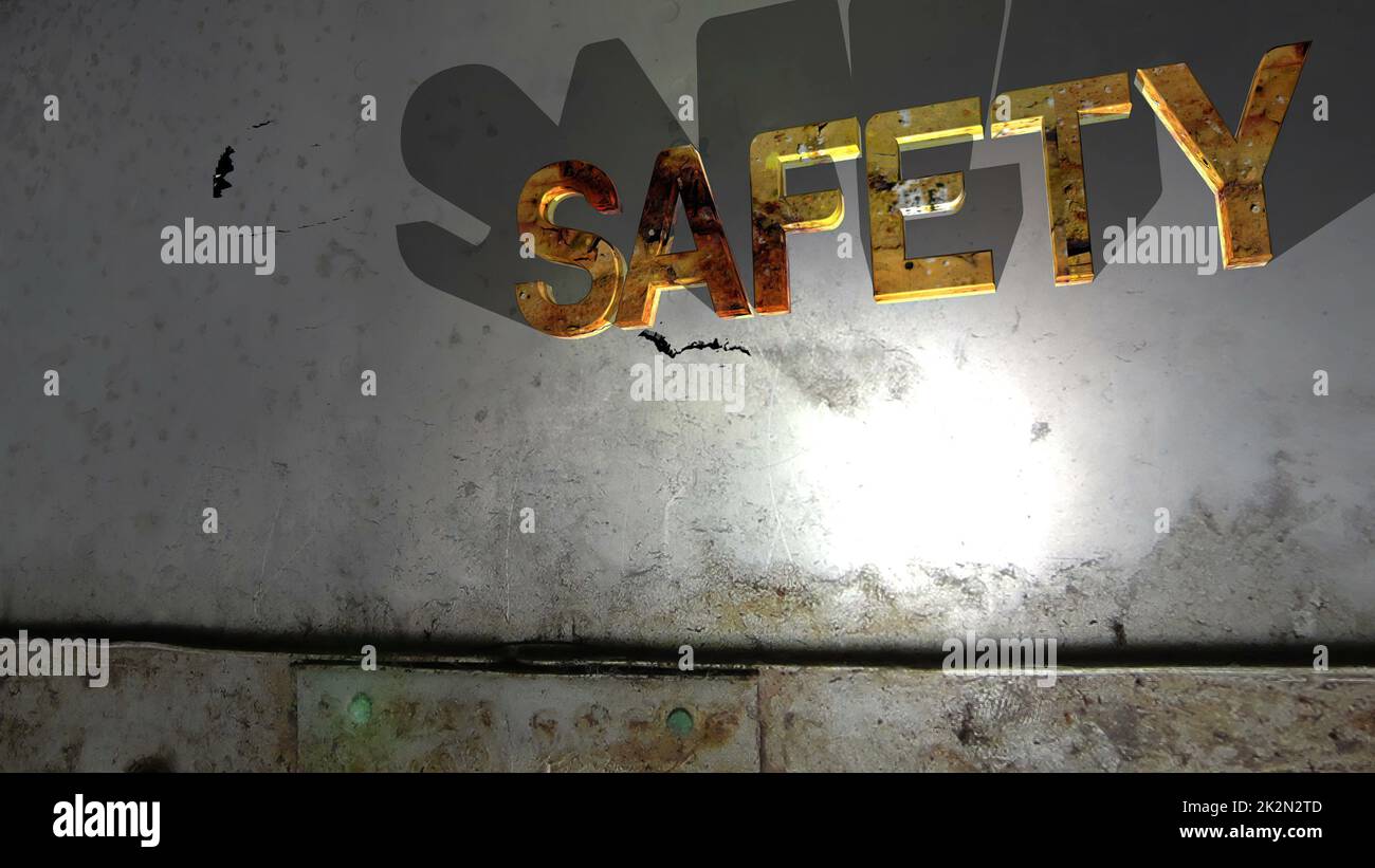 Testo di sicurezza grunge sulla parete Foto Stock