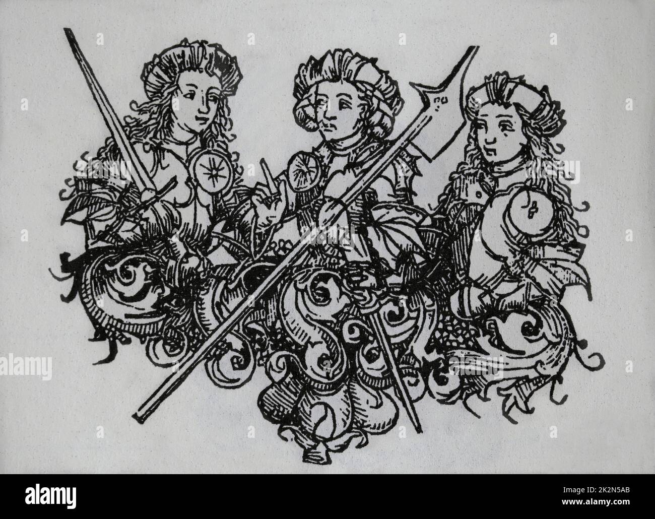 Amazzoni. Gruppo di guerrieri femminili. Incisione. Incisione. Il Cronicolo di Norimberga', 15th ° secolo. Foto Stock