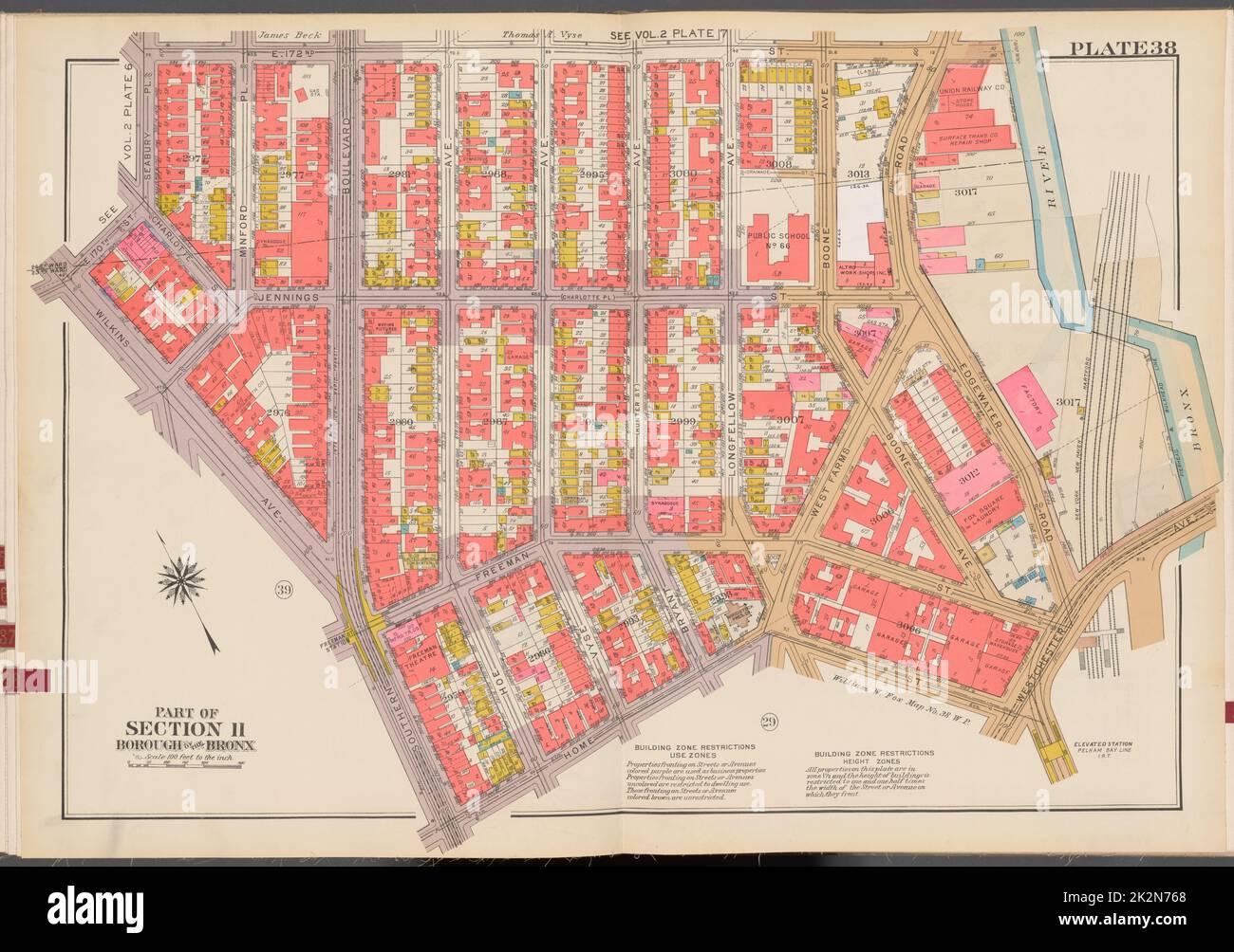 Cartografica, Mappe. 1942 - 1957. Lionel Pincus e la Principessa Firyal Map Division. Real Property , New York (state) , New York (N.Y.), Bronx (New York, N.Y.) , Mappe Double Page Plate No. 38, parte della Sezione 11, Borough of the Bronx: Bounded by E. 172nd Street, (Bronx River) Edgewater Road, Westchester Avenue, Home Street, Southern Boulevard, Wilkins Avenue, E. 170th Street e Seabury Place Foto Stock