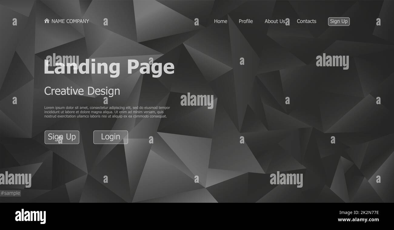 Home page landing page nero modello geometrico landing business page sito digitale landing page design concept - Vector Foto Stock