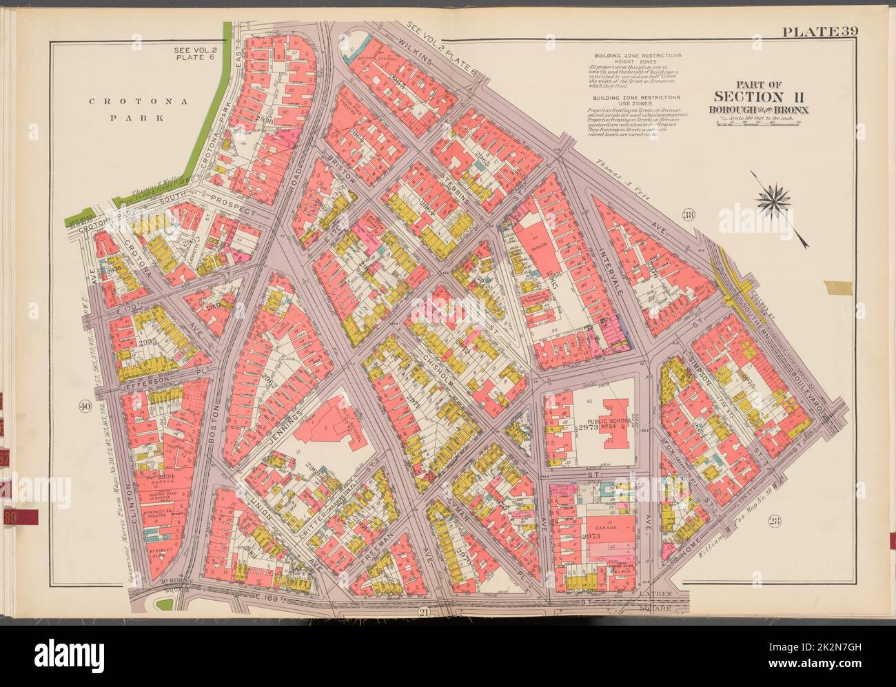 Cartografica, Mappe. 1942 - 1957. Lionel Pincus e la Principessa Firyal Map Division. Real Property , New York (state) , New York (N.Y.), Bronx (New York, N.Y.) , Carte a doppia pagina No. 39, parte della Sezione 11, Borough del Bronx: Delimitato da Crotona Park South, Crotona Park East, Wilkins Avenue, Southern Boulevard, Home Street, E. 169th Street e Clinton Avenue Foto Stock