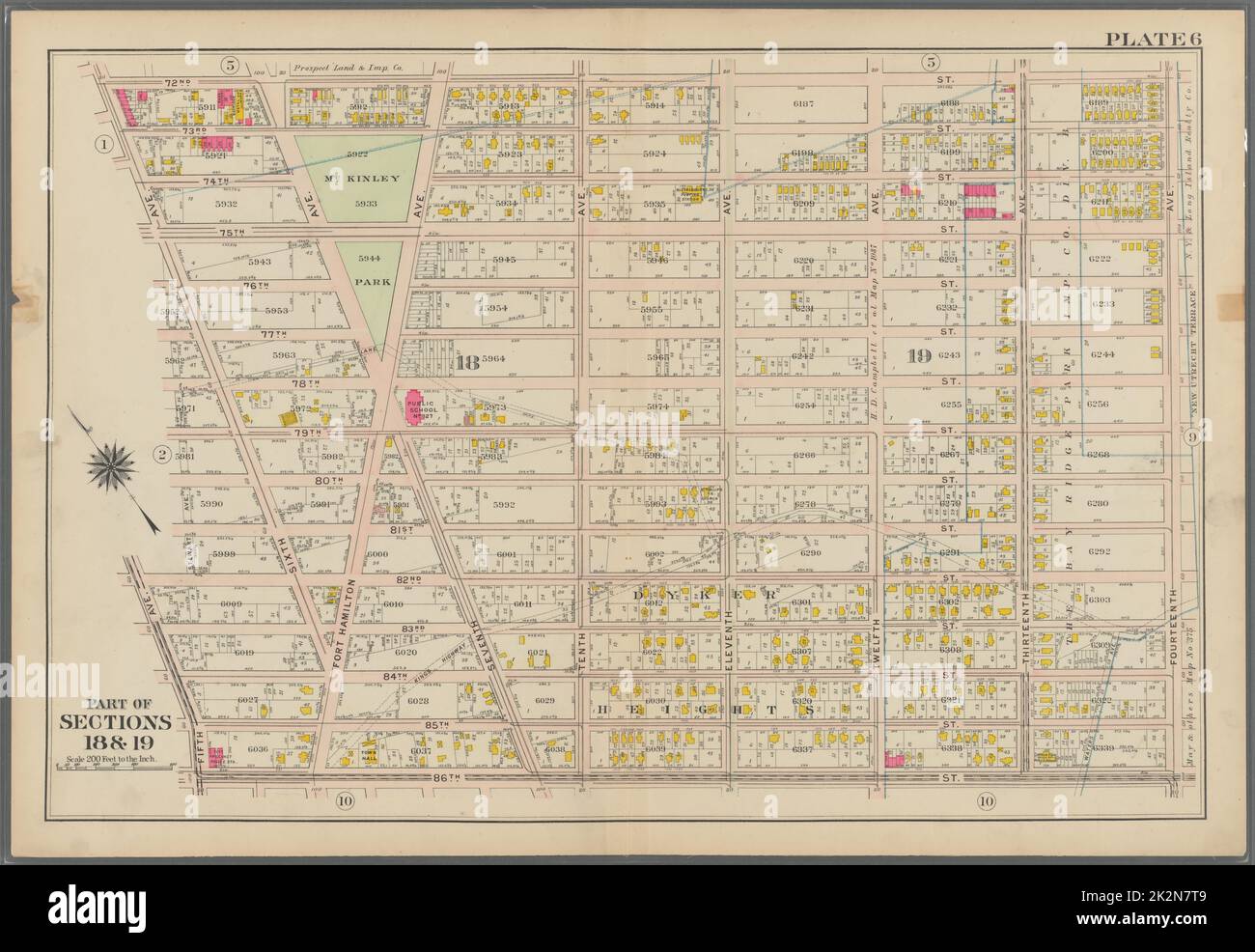 Bromley, George Washington. Cartografia, Mappe, Atlanti, rilievi terrestri. 1907. Lionel Pincus e la Principessa Firyal Map Division. Brooklyn (New York, N.Y.) , Mappe targa 6: Delimitata da 72nd Street, quattordicesima Avenue, 86th Street, Fifth Avenue, 82nd Street, Stewart Avenue, 75th Street e Sixth Avenue Plate 6 Foto Stock