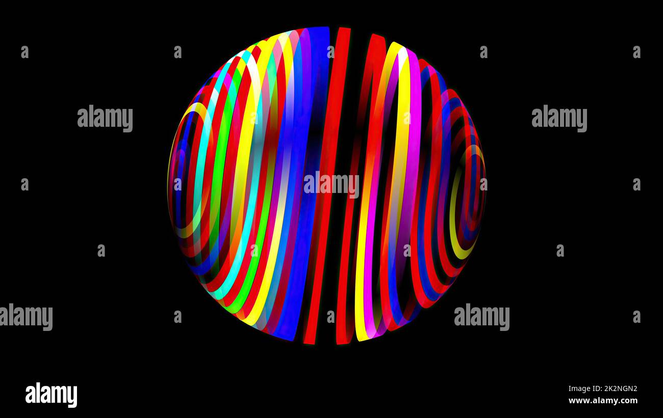 Illustrazione 3D della sfera colorata sul nero Foto Stock