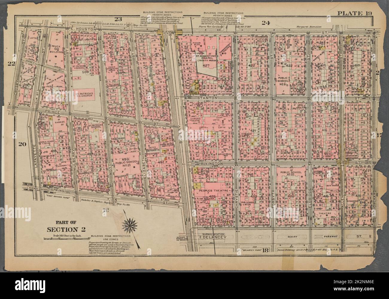 Cartografica, Mappe. 1925. Lionel Pincus e la Principessa Firyal Map Division. Real Property , New York (state) , New York, Manhattan (New York, N.Y.) Piastra 19, parte della sezione 2: Delimitata da E. Houston Street, Orchard Street, Delancey Street, Bowery, Spring Street, Lafayette Street, Prince Street e Crosby Street Foto Stock