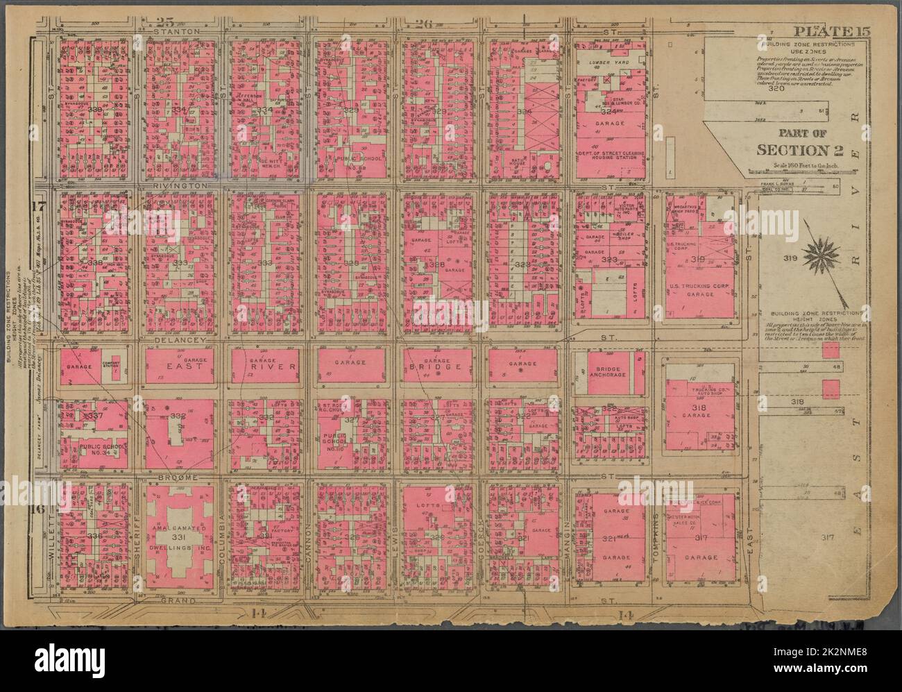 Cartografica, Mappe. 1930. Lionel Pincus e la Principessa Firyal Map Division. Real Property , New York (state) , New York, Manhattan (New York, N.Y.) Piastra 15, parte della sezione 2: Delimitata da Stanton Street, Tompkins Street, Rivington Street, (East River Piers) East Street, Grand Street e Willet Street Foto Stock