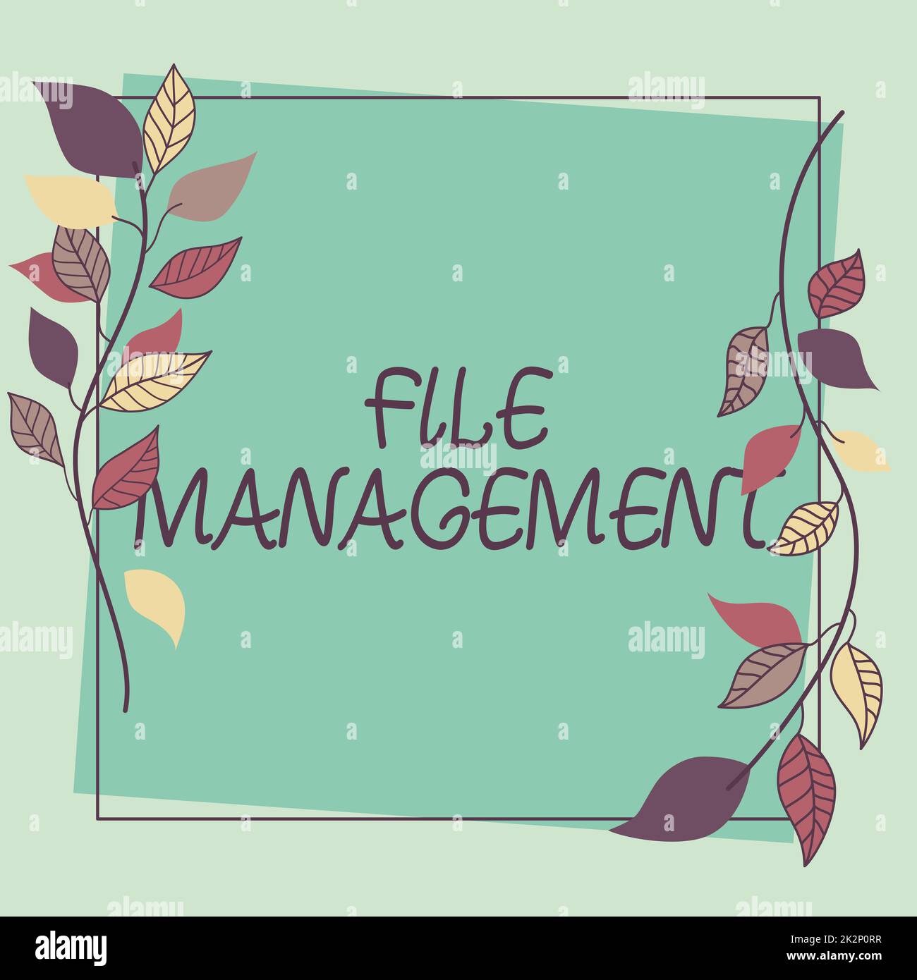 Gestione dei file di visualizzazione concettuale. Internet Concept computer programma che fornisce l'interfaccia utente per gestire frame di dati decorati con fiori colorati e fiori disposti in modo armonioso. Foto Stock