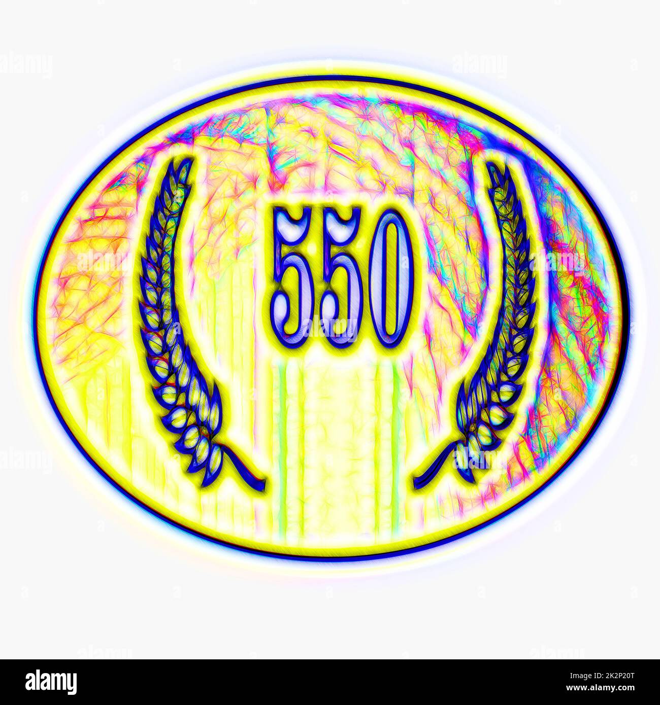 Numero 550 con corona di alloro o corona d'onore come 3D-illustrazione, 3D-rendering Foto Stock