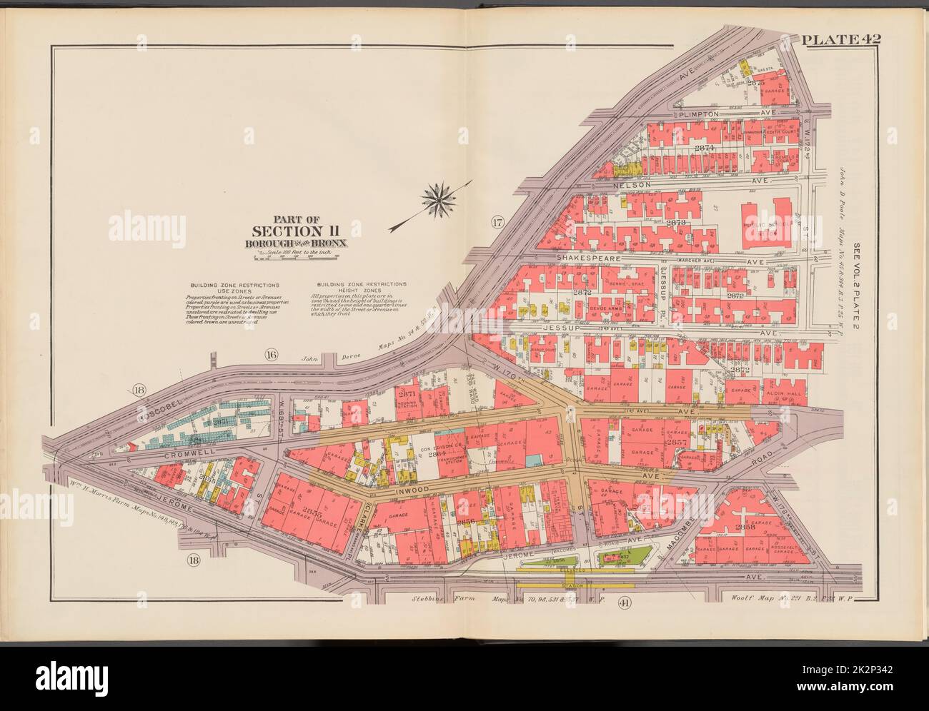 Cartografica, Mappe. 1942. Lionel Pincus e la Principessa Firyal Map Division. Real Property , New York (state) , New York (N.Y.), Bronx (New York, N.Y.) , Mappe Double Page Plate No. 42, parte della Sezione 11, Borough of the Bronx: Bounded by Boscobel Avenue, W. 172nd Street and Jerome Avenue Foto Stock