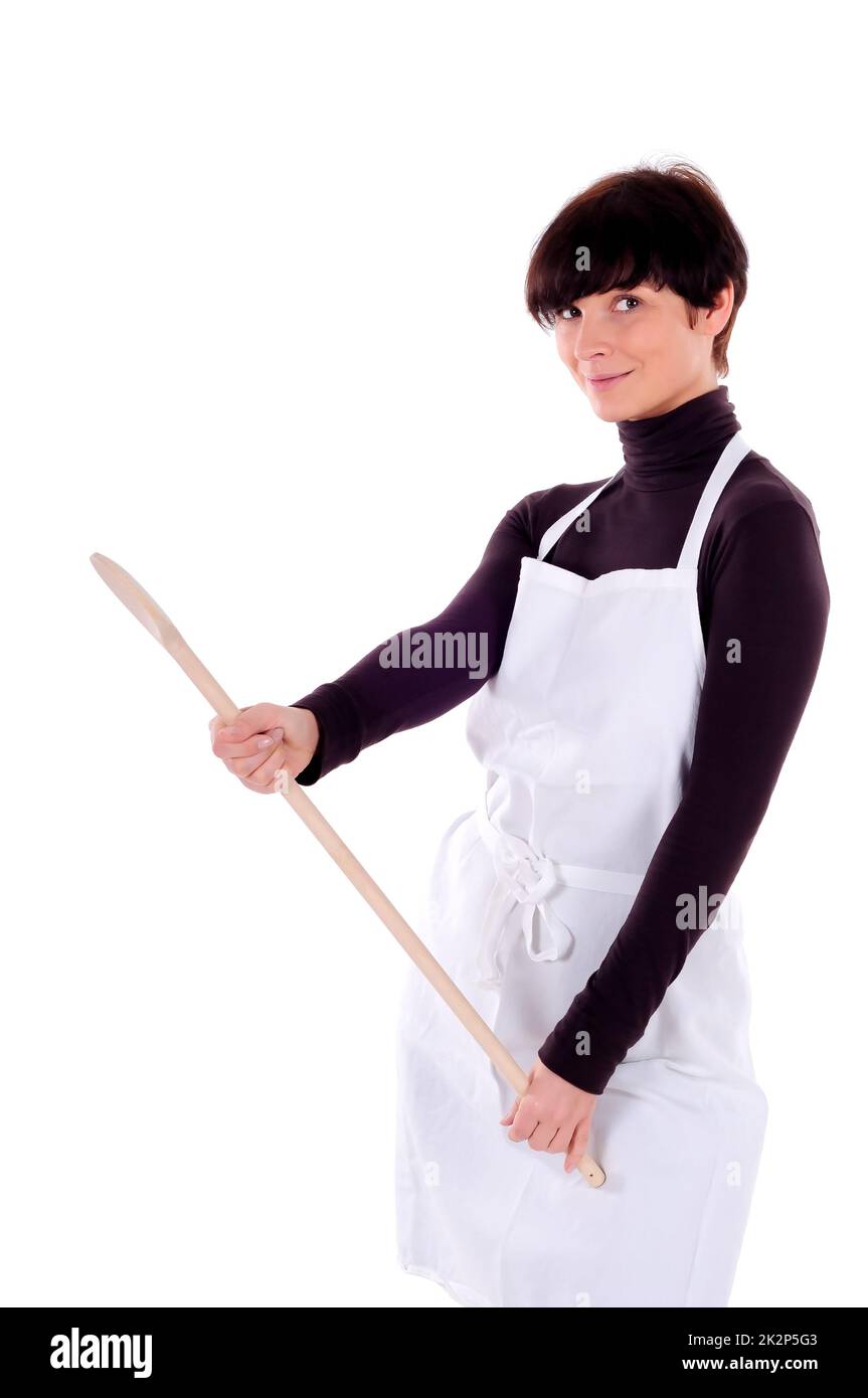 Ritratto di un cuoco in abiti da chef su sfondo bianco Foto Stock