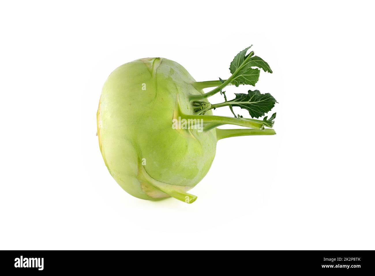 Kohlrabi fresco con foglie verdi su bianco Foto Stock
