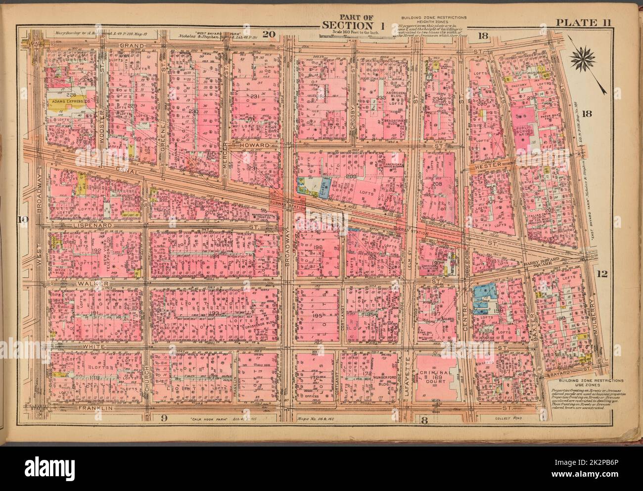 Cartografica, Mappe. 1921 - 1923. Lionel Pincus e la Principessa Firyal Map Division. Real Property , New York (state) , New York, Manhattan (New York, N.Y.) Targa 11: Delimitata da Grand Street, Mulberry Street, Bayard Street, Baxter Street, Franklin Street e West Broadway Foto Stock