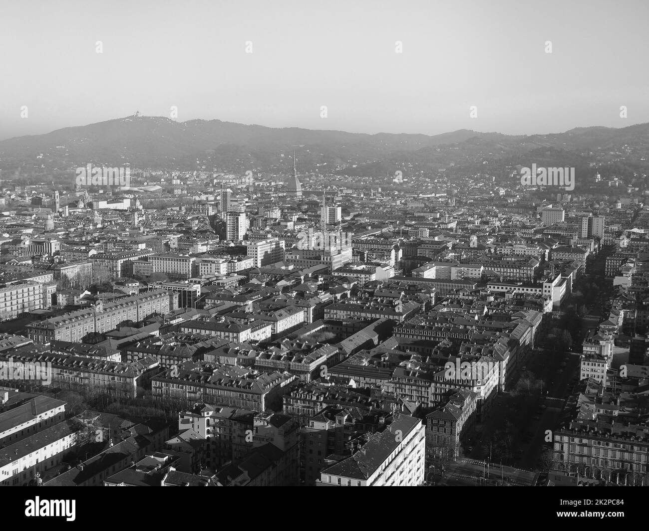 Veduta aerea di Torino in bianco e nero Foto Stock