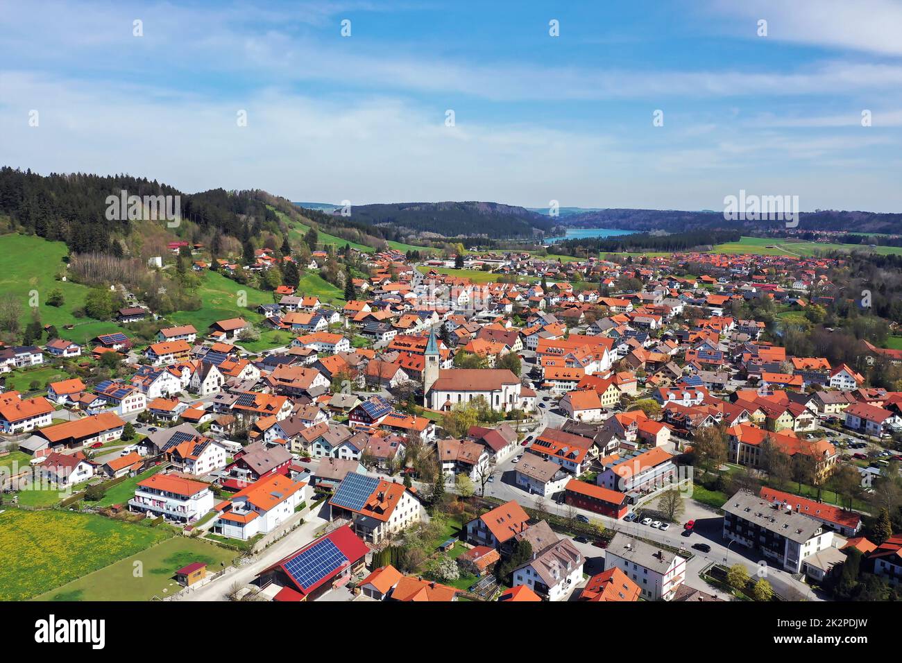 Vista aerea di Peiting con il bel tempo Foto Stock