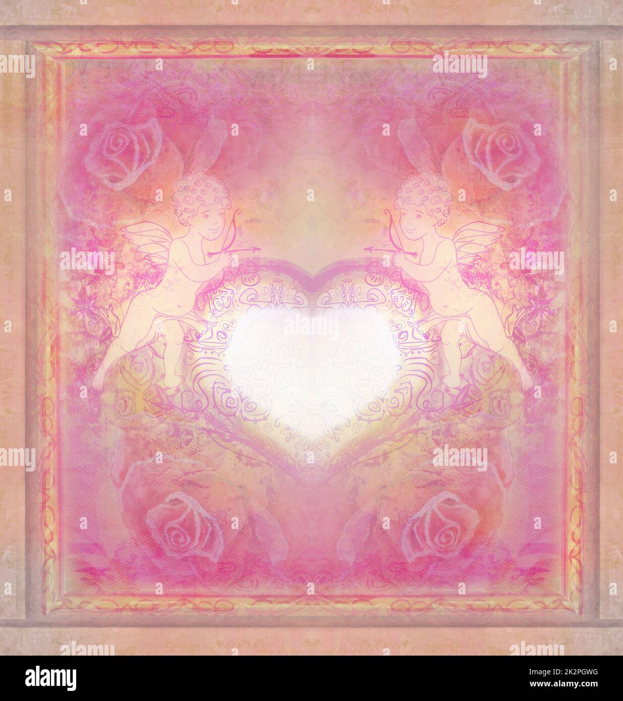 Happy valentines day card con Cupido Foto Stock