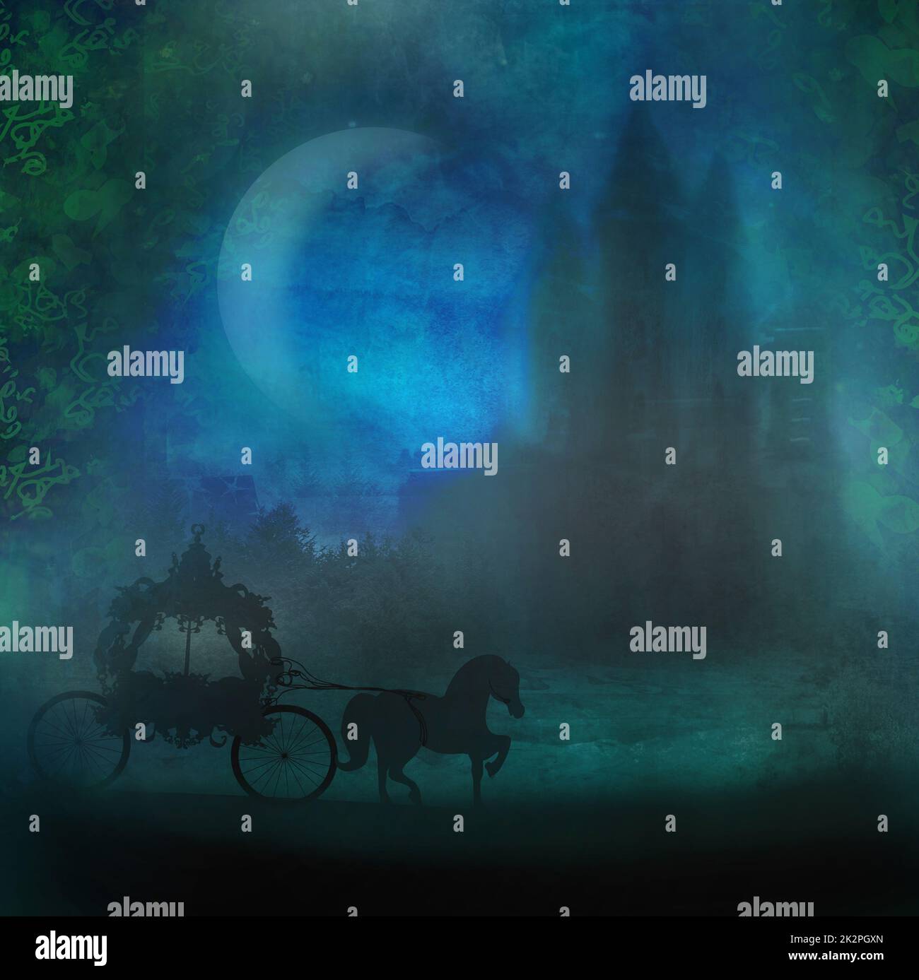 Carrello ed un castello medievale Foto Stock