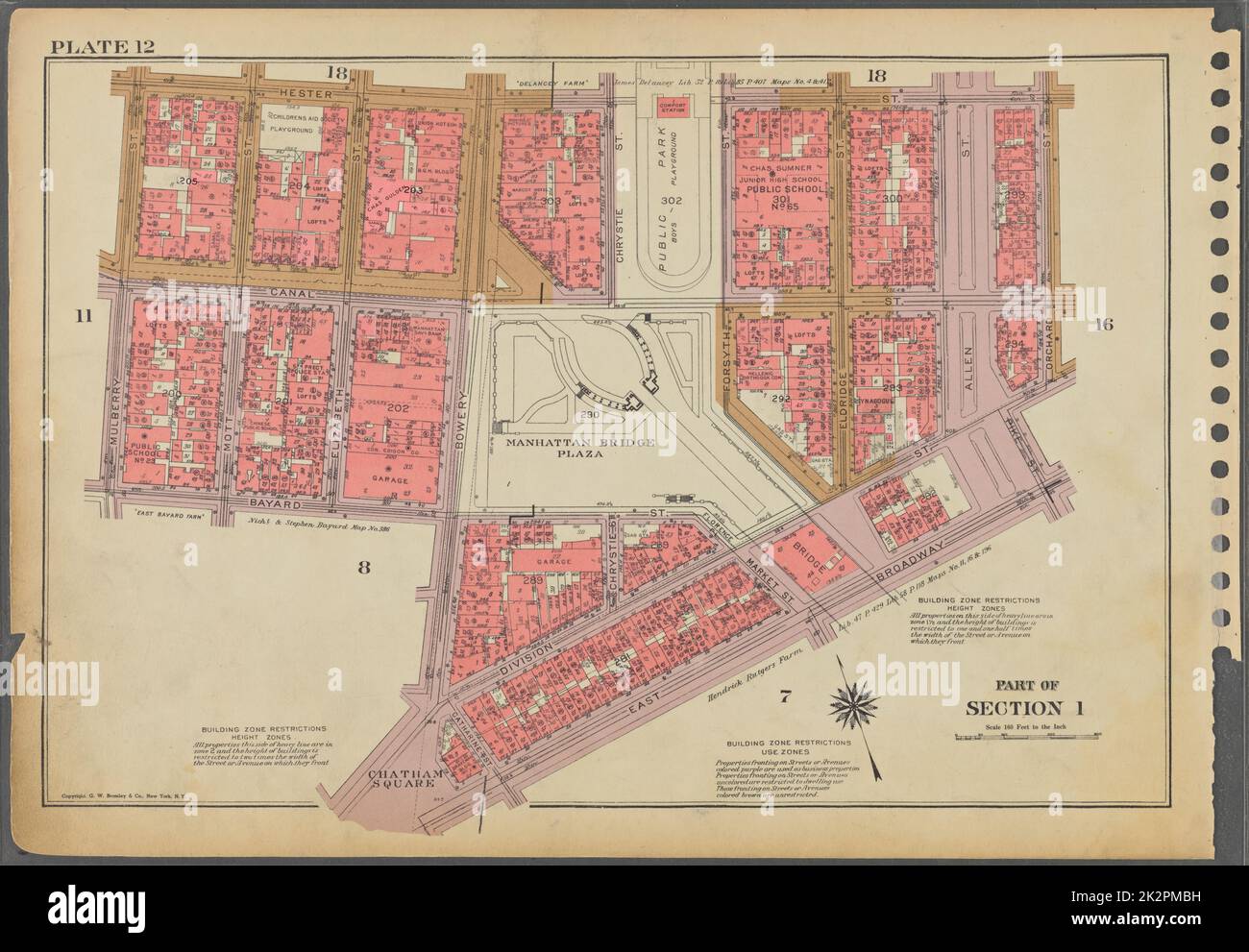 Cartografica, Mappe. 1955 - 1956. Lionel Pincus e la Principessa Firyal Map Division. Real Property , New York (state) , New York (N.Y.), Manhattan (New York, N.Y.) Piastra 12, parte della sezione 1: Delimitata da Hester Street, Orchard Street, Division Street, Pike Street, East Broadway, Chatham Square, Bowery, Bayard Street e Mulberry Street. Foto Stock
