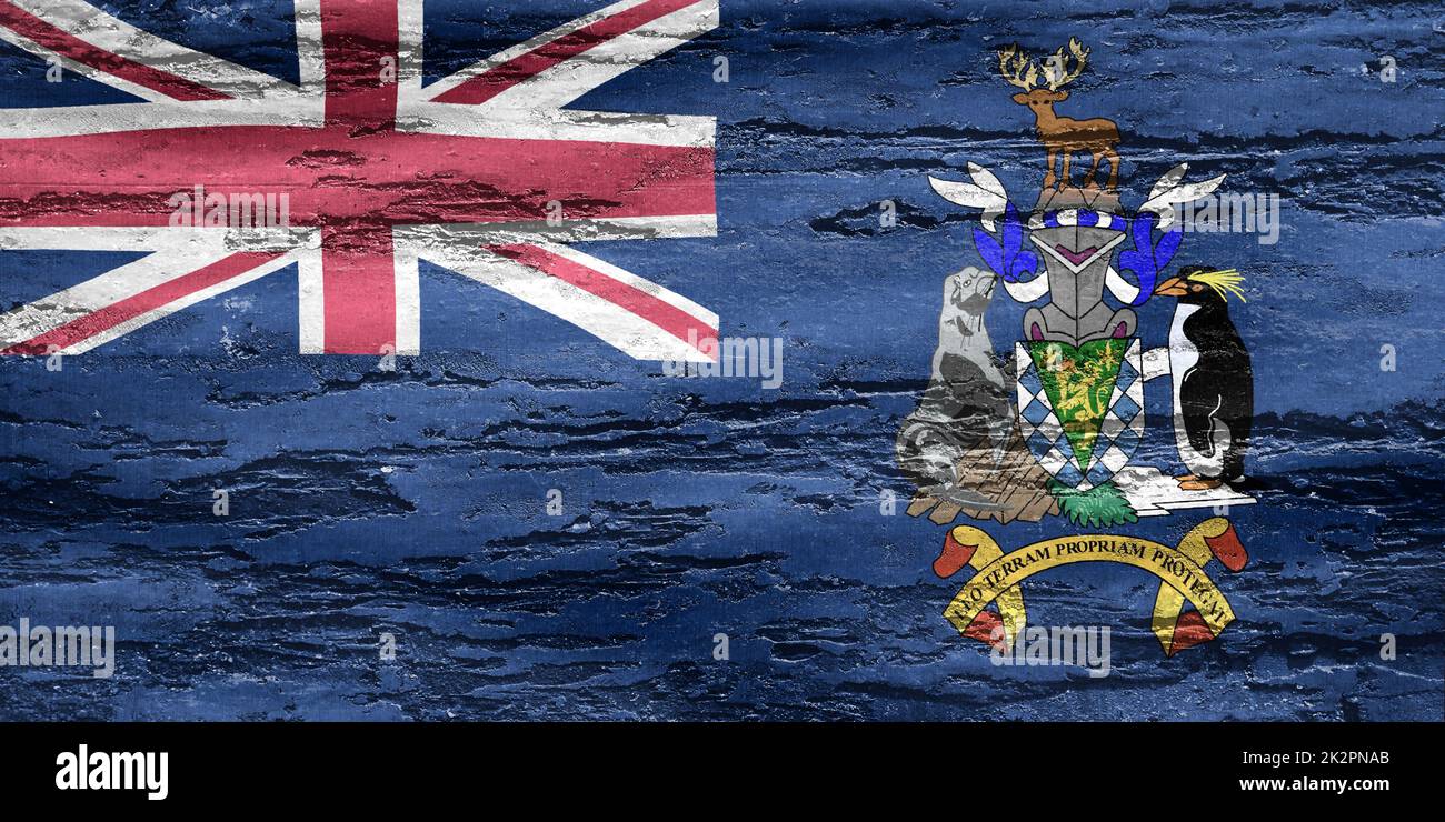 Bandiera della Georgia del Sud e delle Isole Sandwich del Sud - realistica flag tessuto ondulato Foto Stock