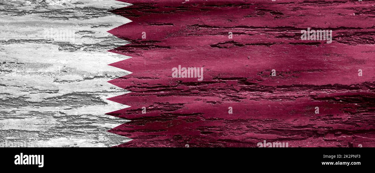 3D-Illustrazione di una bandiera del Qatar - bandiera realistica del tessuto ondeggiante Foto Stock