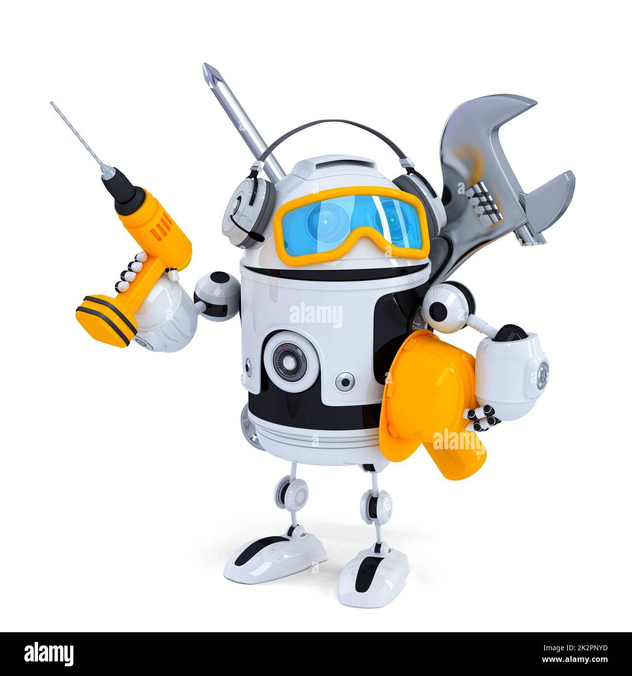 Robot da costruzione con utensili. Isolato. Contiene il tracciato di ritaglio Foto Stock