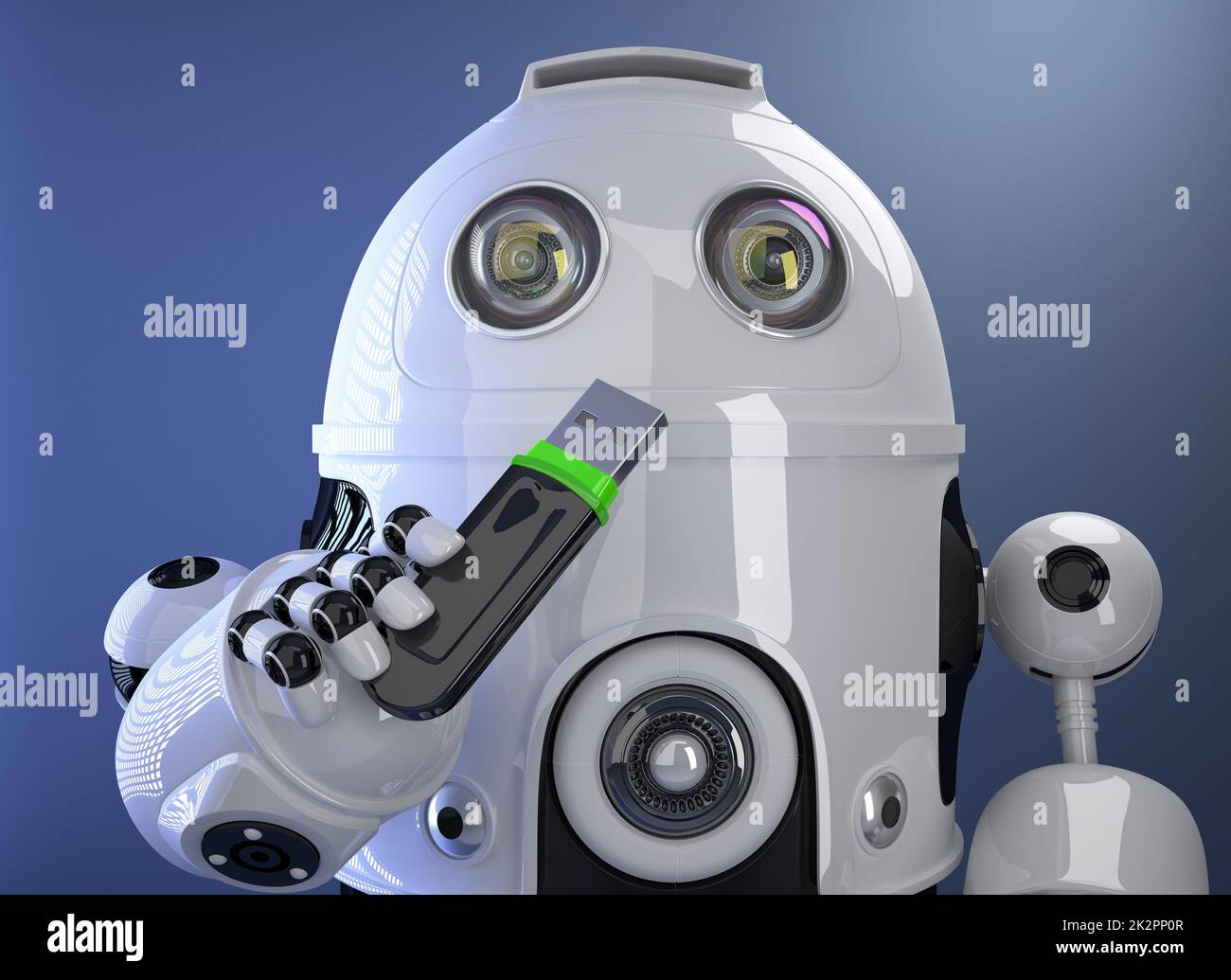 Robot holding memory stick USB. Contiene il percorso di clipping Foto Stock