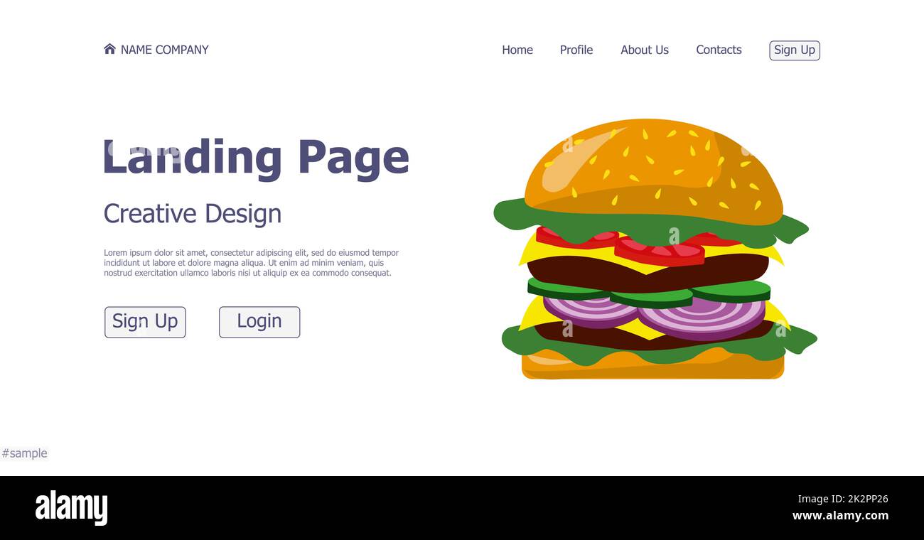 Design concetto alimentare negozio hamburger landing page sito web - Vector Foto Stock