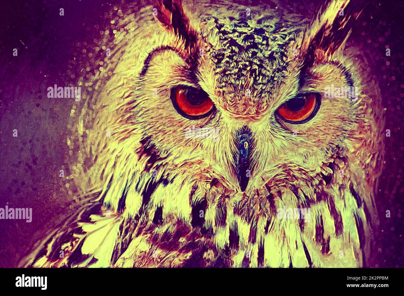 Il gufo ritratto. Digital Paint Foto Stock