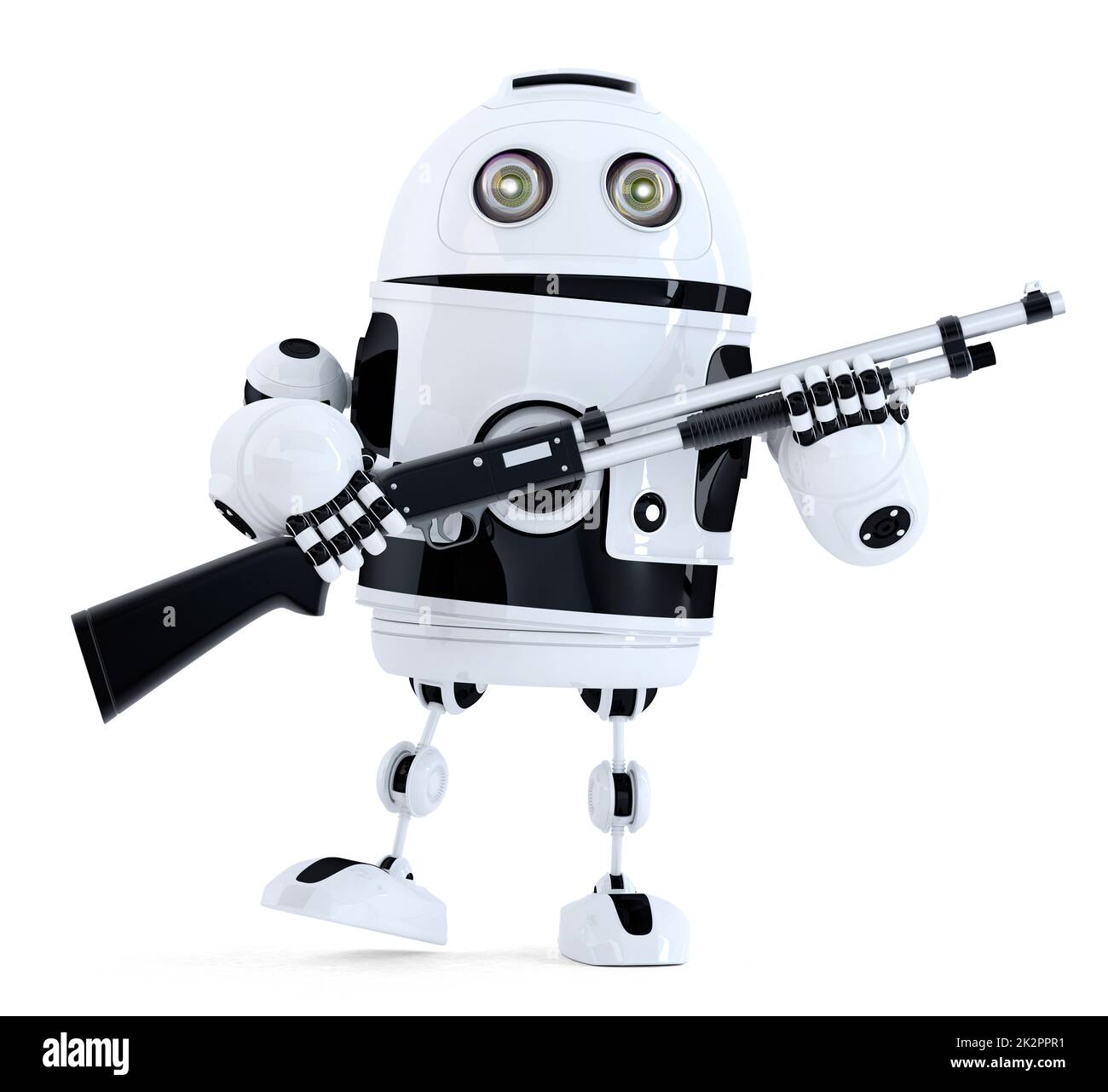 Robot con fucile. Concetto di tecnologia. Illustrazione 3D. Contiene il tracciato di ritaglio Foto Stock