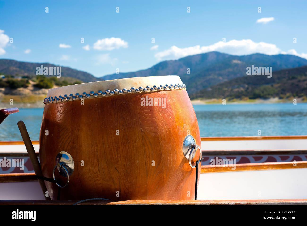 Primo piano sul tamburo di Dragon Boat Foto Stock