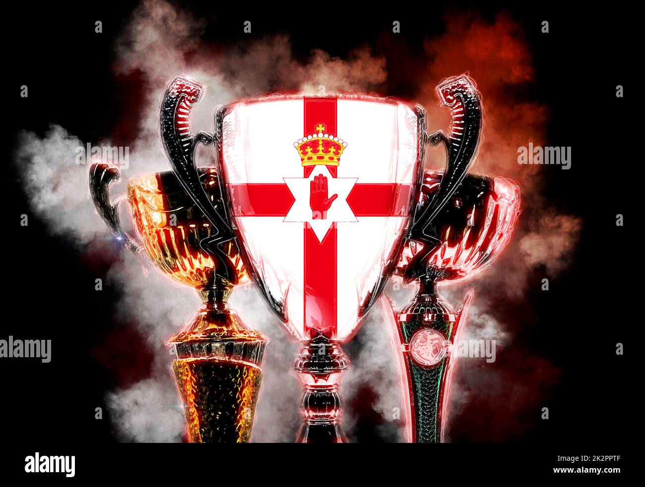 Trophy Cup textured con bandiera dell'Irlanda del Nord. 2D Illustrazione digitale Foto Stock