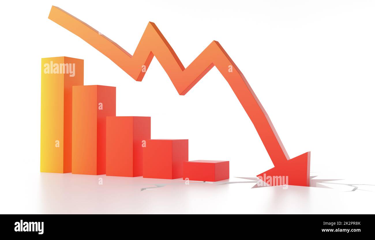 Concetto di crisi Econimical. Diffusa nel mondo, l’economia è in calo. illustrazione 3d Foto Stock