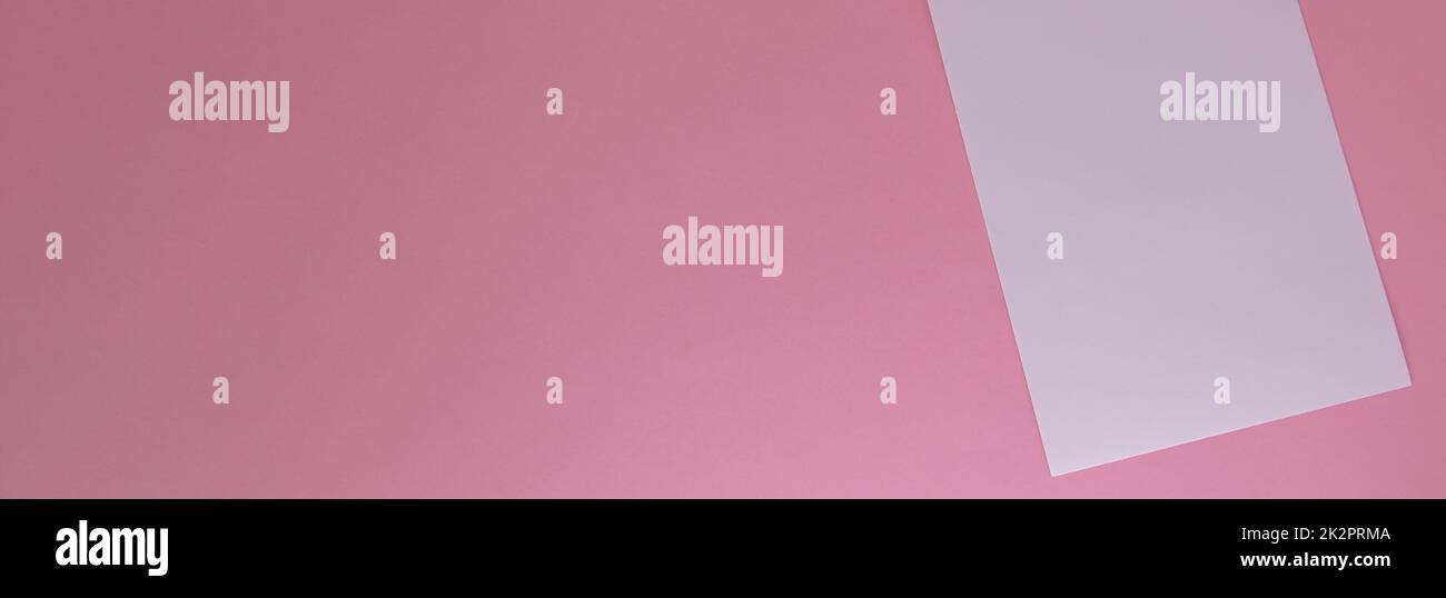 Un foglio bianco di carta strappato da un notebook, su sfondo rosa con una copia dello spazio Foto Stock