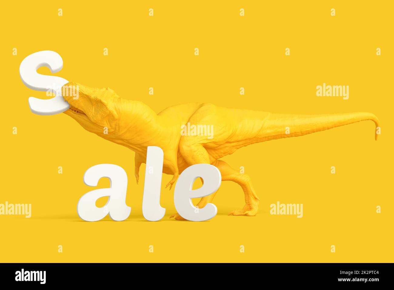 Concetto di vendita. T-Rex con lettere. Contiene il tracciato di ritaglio Foto Stock