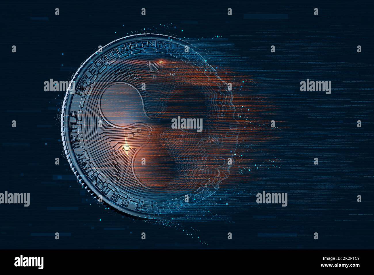 Ripple valuta digitale. Illustrazione 3D. Contiene il tracciato di ritaglio Foto Stock