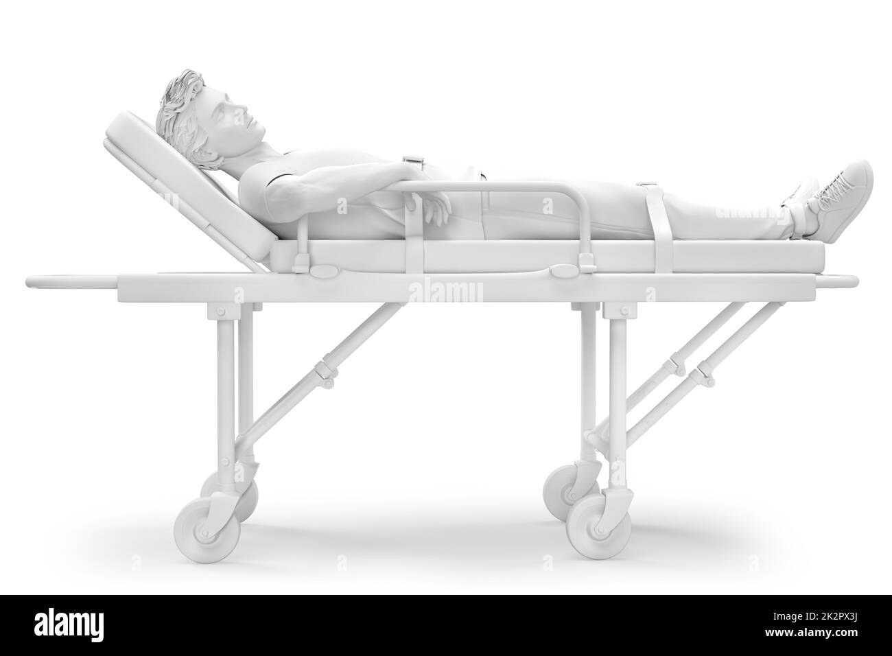 Paziente su una barella per ambulanza. Illustrazione 3D Foto Stock
