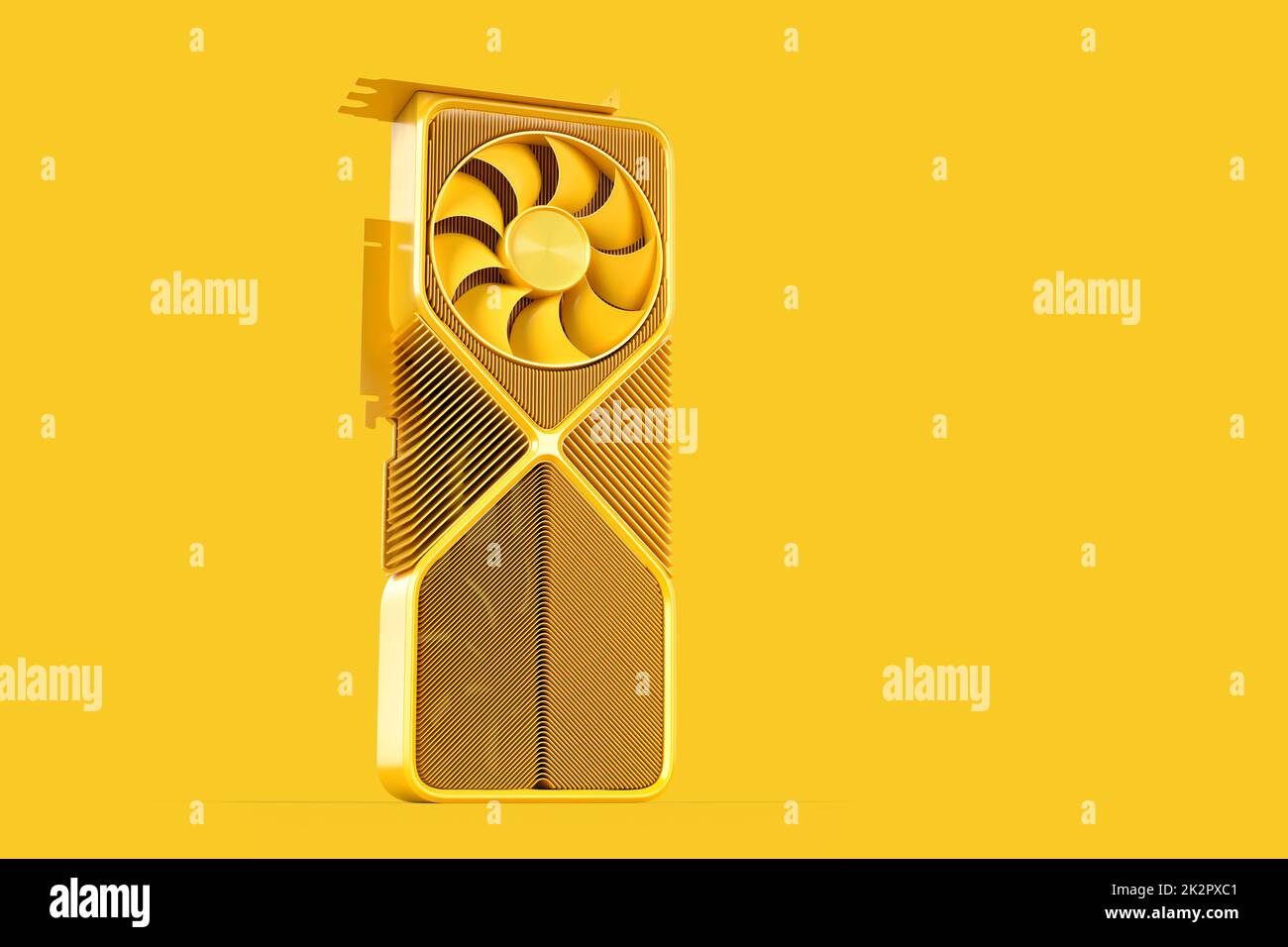 Scheda video grafica minimalistica e moderna su sfondo giallo. Rendering 3D Foto Stock